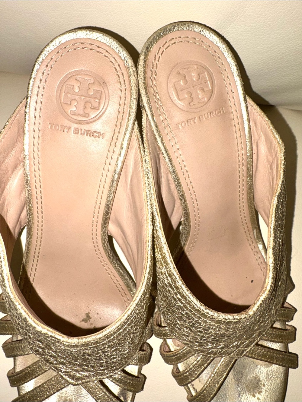 Tory Burch Metallic Gold Woven Slide Mules - Picture 6 of 6